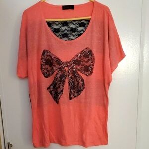 Annabelle Coral Lace Bow Tee